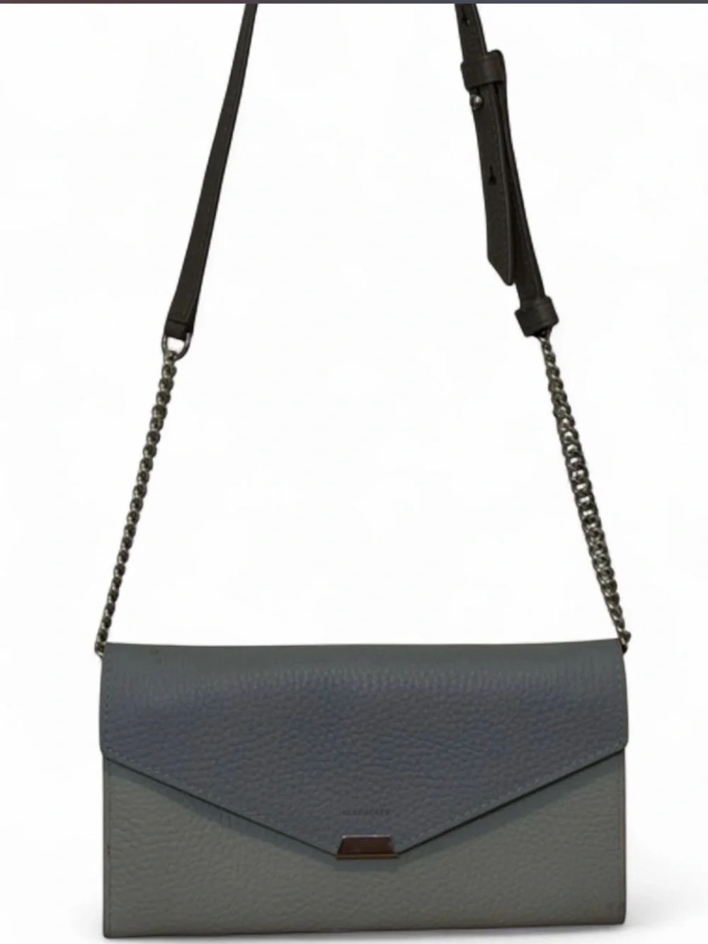 AllSaints Two-Tone Light Blue & Cream Pebbled Leather Envelope Crossbody